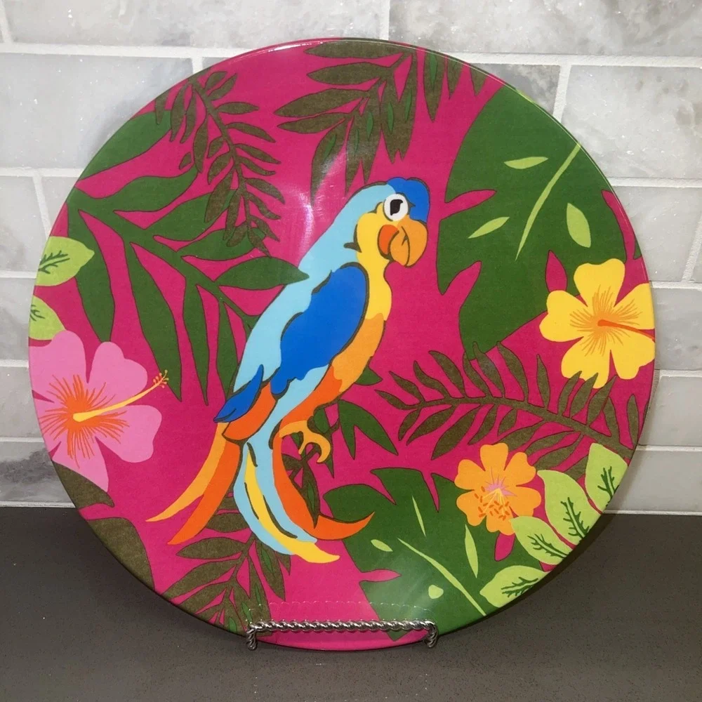 2 Melamine Island Paradise VINTAGE 2003 Target Corp. Round Parrot Plates